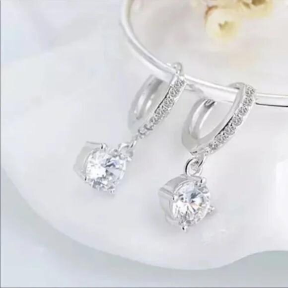 NEW 925 STERLING SILVER DROP HOOP EARRINGS, NICE EARRINGS, CUTE EARRINGS - Picture 2 of 5